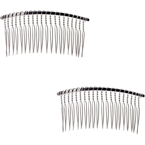 wonim44 2 Pcs Wedding Veil Hair Side Comb Metal Black Twist Wire Curved Classic French Styling 20 Teeth Hair Pin Clamp for Fine Hair Women Girl DIY Bridal Hair Accessories (Silver)