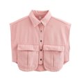 thumbnail image 1 of Womens Solid Color Large Pocket Sleeveless Hooded Denim Jacket/Jacket, 1 of 7