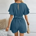 thumbnail image 4 of GILIGEGE Womens Summer Short Sleeve Romper Casual Loose Decorative V Neck Dressy Shorts Jumper Jumpsuit 2025 Summer Rompers for V Neck Jumpsuits High Waist with Belt Knot Beach Vacation Outfits, 4 of 7