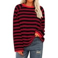 thumbnail image 2 of Besolor Women's Striped Shirts Casual Loose Long Sleeve Round Neck Pullover Tops Fall Trendy Blouses, 2 of 5