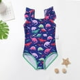 thumbnail image 2 of Toimothcn Girl's Bathing Suit Ruffled Sleeve Cute Cartoon Dinosaur Printed One Piece Bathing Suit Quickly Dry Cover Up Swimwear 2-3 Years, 2 of 6