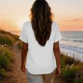 thumbnail image 5 of JULMCOMO Cotton Linen Shirts for Women Floral Embroidery Henley Short Sleeve Loose Vintage Blouses Comfy Casual Shirts White 2XL, 5 of 7