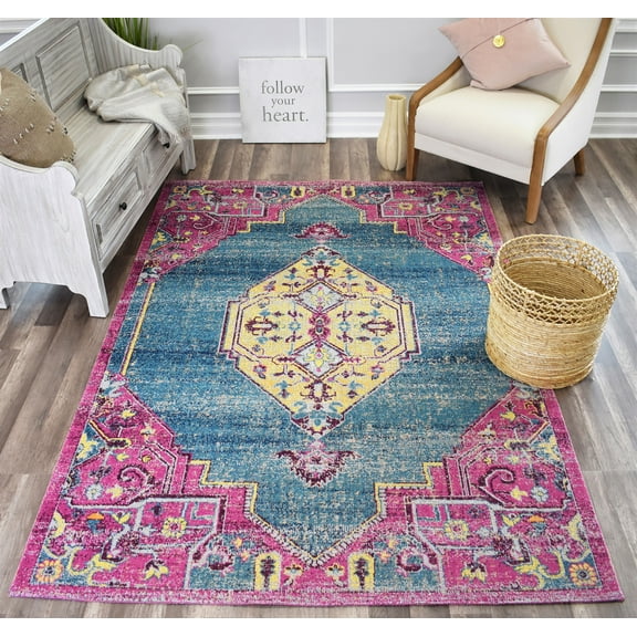Rugs America Austin Collection Blue Nova AN30B Vintage Transitional Area Rug 5'0"x7'0"