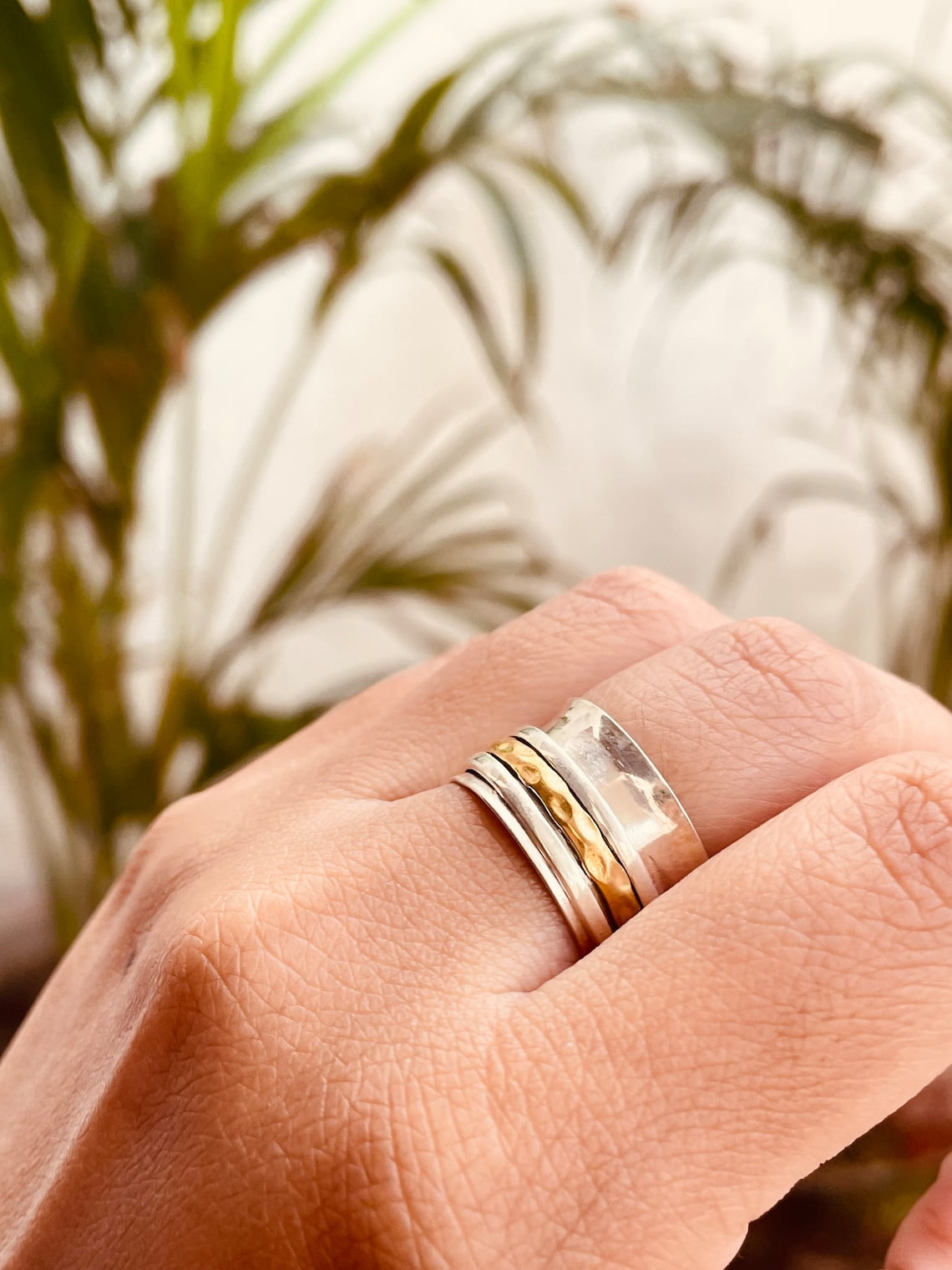 SS DESIGNS- Handmade two-tone spinner ring for women gold fidget spinner ring on sale perfect gift for her meditation ring Minimalist Jewelry