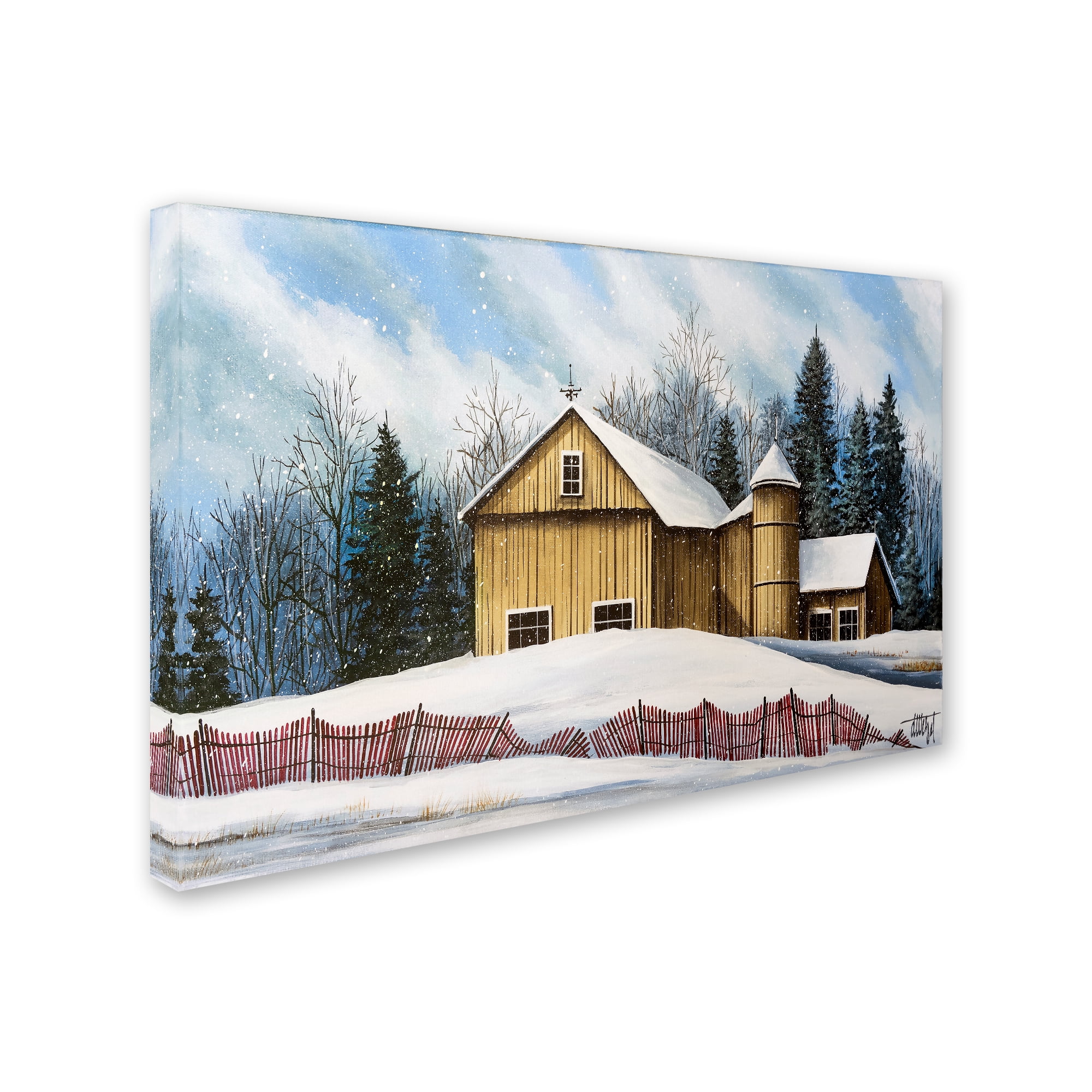 Trademark Fine Art 'Yellow Barn Winter' Canvas Art by Debbi Wetzel