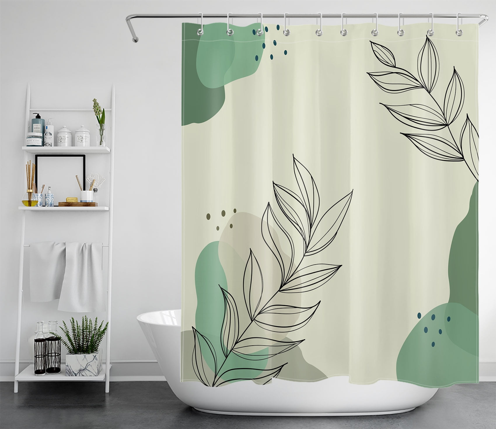 HVEST Plant Leaf Shower Curtain,Abstract Boho Shower Curtain for