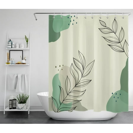 HVEST Plant Leaf Shower Curtain,Abstract Boho Shower Curtain for Bathroom Nature Herb Polyester Waterproof Fabric Bath Accessories with Hooks Set,60X72 Inches