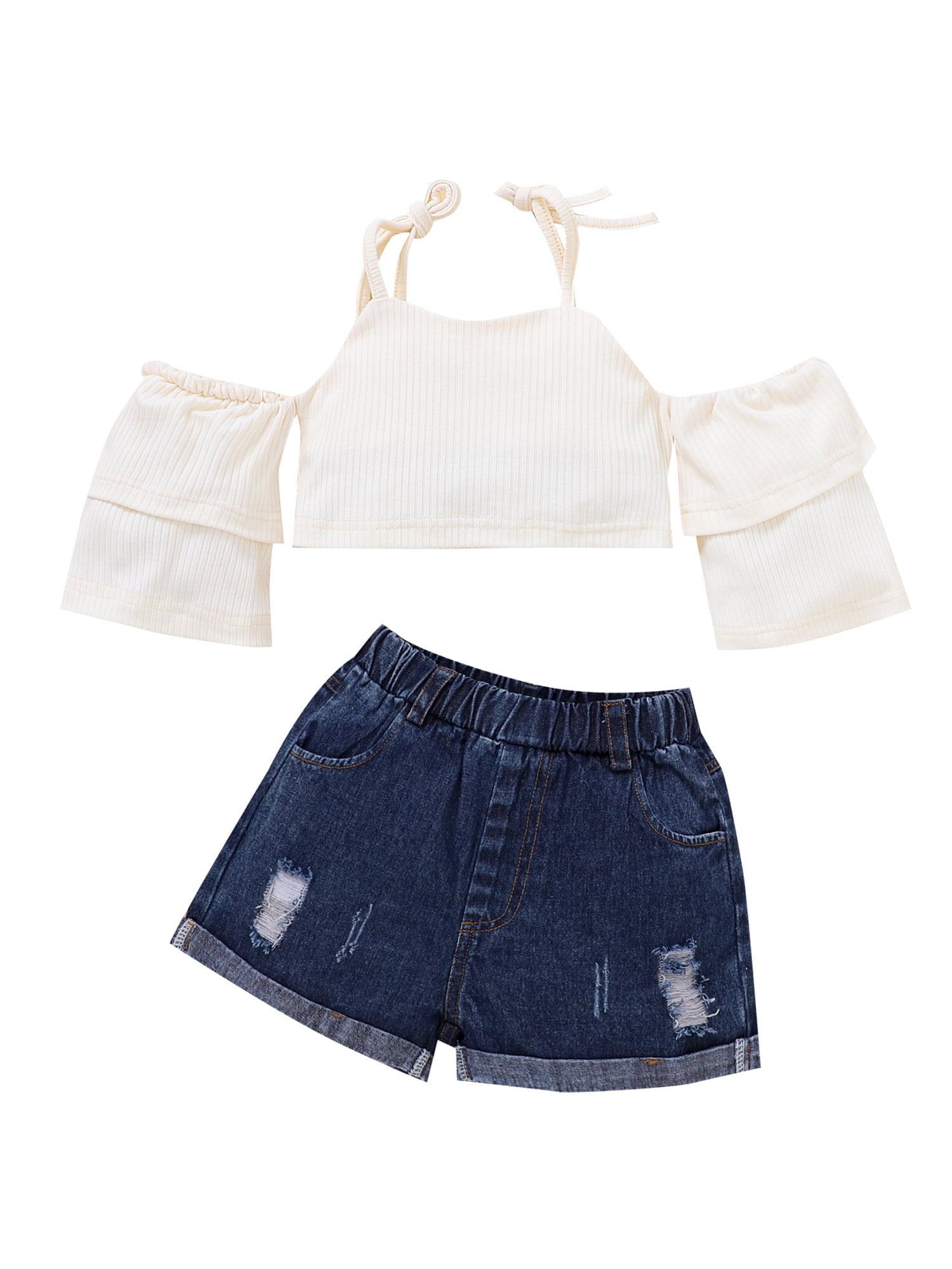 2-piece Kid Girl Solid Color Camisole and Elasticized Shorts Set