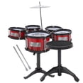 thumbnail image 4 of Mini juego de percusión para niños, 1 pieza, educación musical, con 5 tambores y un taburete (rojo), 4 of 5