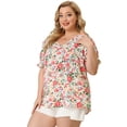 thumbnail image 4 of Women's Plus Size Blouse V Neck Ruffle Sleeve Floral Top White 4X, 4 of 7