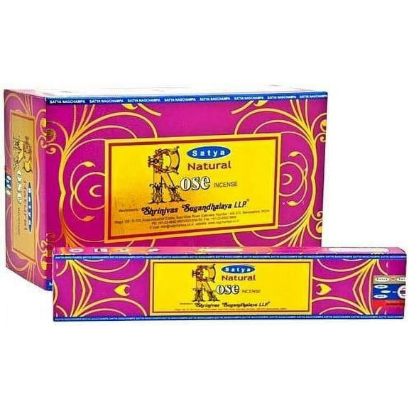 Satya Natural Rose Incense - 12 Pack Incense Sticks Boxes of 15g Each