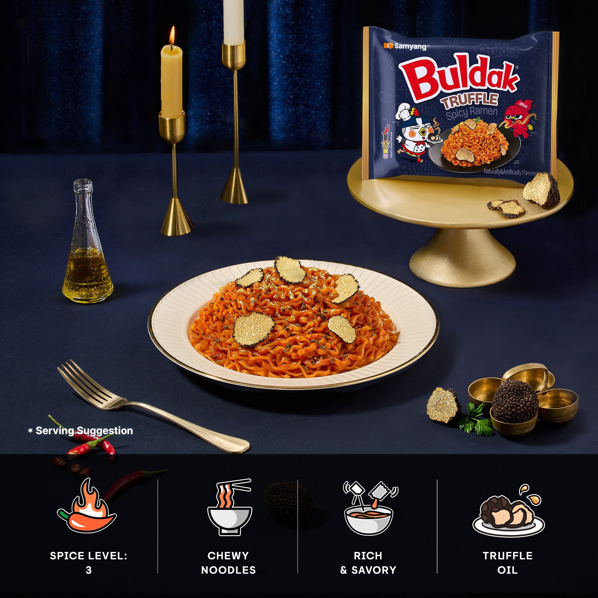 Samyang Buldak Truffle Spicy Instant Ramen Noodles, 5 Pack, 4.58 oz Bags