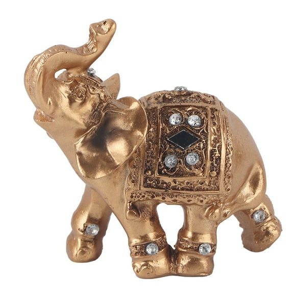 Golden Elephant Statue with Trunk Facing Upwards Collectible Wealth for Home Office Decoration Ornaments Statues9*9cm S