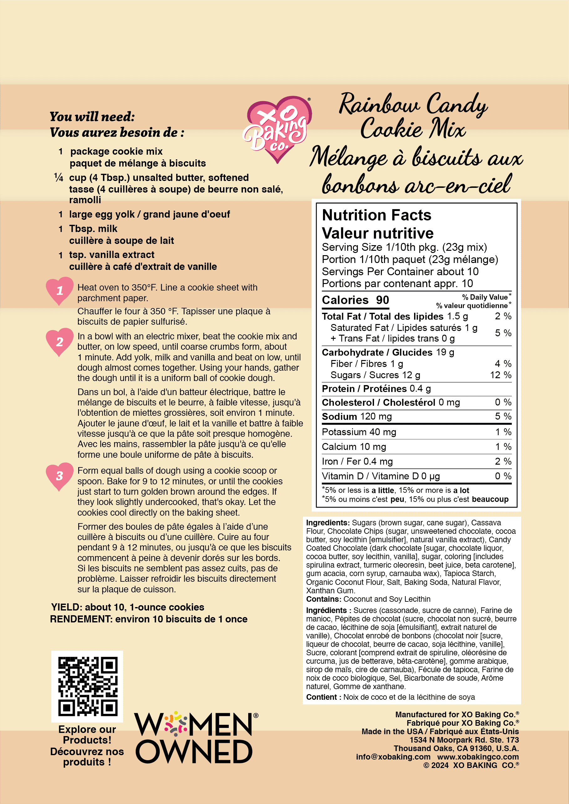 XO Baking Co. Gluten Free Small Batch Rainbow Candy Cookie Mix, Rainbow Candies Without Artificial Dyes, 8oz bag