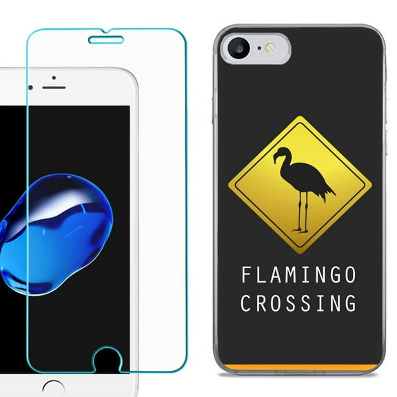 For Apple iPhone 7 / iPhone 8 Case, Slim-Fit TPU Phone Case, with Tempered Glass Screen Protector, by OneToughShield ® - Flamingo