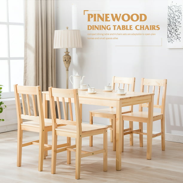 Mecor 5 Piece Kitchen Table Set Natural Pine Wood Table And 4
