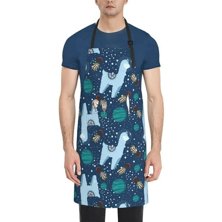 

Ocsxa Alpaca Astronaut in Space Apron With Pockets Kitchen Bib Waterproof Resistant Women Men Unisex Adjustable