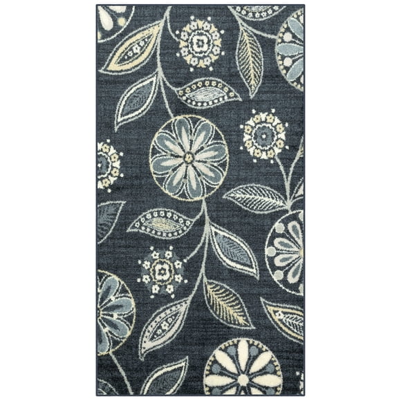 Maples Rugs Reggie Floral Area Rug - Made in USA - Washable, Non Slip, Pet-Friendly Mats for Living Room, Bedroom, and Office, 3'4" x 6', Persian Blue