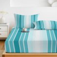 thumbnail image 6 of Full Size Fitted Sheet Set - Turquoise Ombre Stripe 3 Piece Bedding Sets 16" Deep Pocket Fitted Sheet with 2 Pillowcases Farmhouse Simple Striped Brushed Microfiber Hotel Luxury Bed Sheets, 6 of 9
