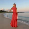 thumbnail image 6 of Evdexr Sun Dresses for Women 2025 Vacation Ruffle Tiered Flowy Maxi Dresses Beach Wedding Guest Dress with Pockets Red 2XL, 6 of 8