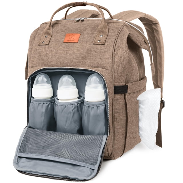 Mochila para Pañales Impermeable Grande KeaBabies con Cambiador Marrón
