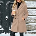 thumbnail image 2 of SuTry Women's Wool Coat, Double Breasted Notched Lapel Long Sleeve, Solid Color Slim Fit Mid Length Winter Overcoat, Everyday Business Casual Outerwear, 2 of 8