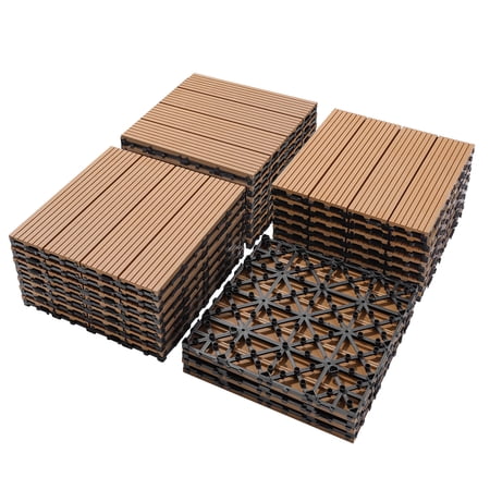 Wood Plastic Composite Deck Tiles Set of 20, Sustainable FSC Composite Decking Resist Rust, Water, Weather, Easy to DIY & Maintain, Ideal for Patios, Balconies, Rooftops, Burlywood