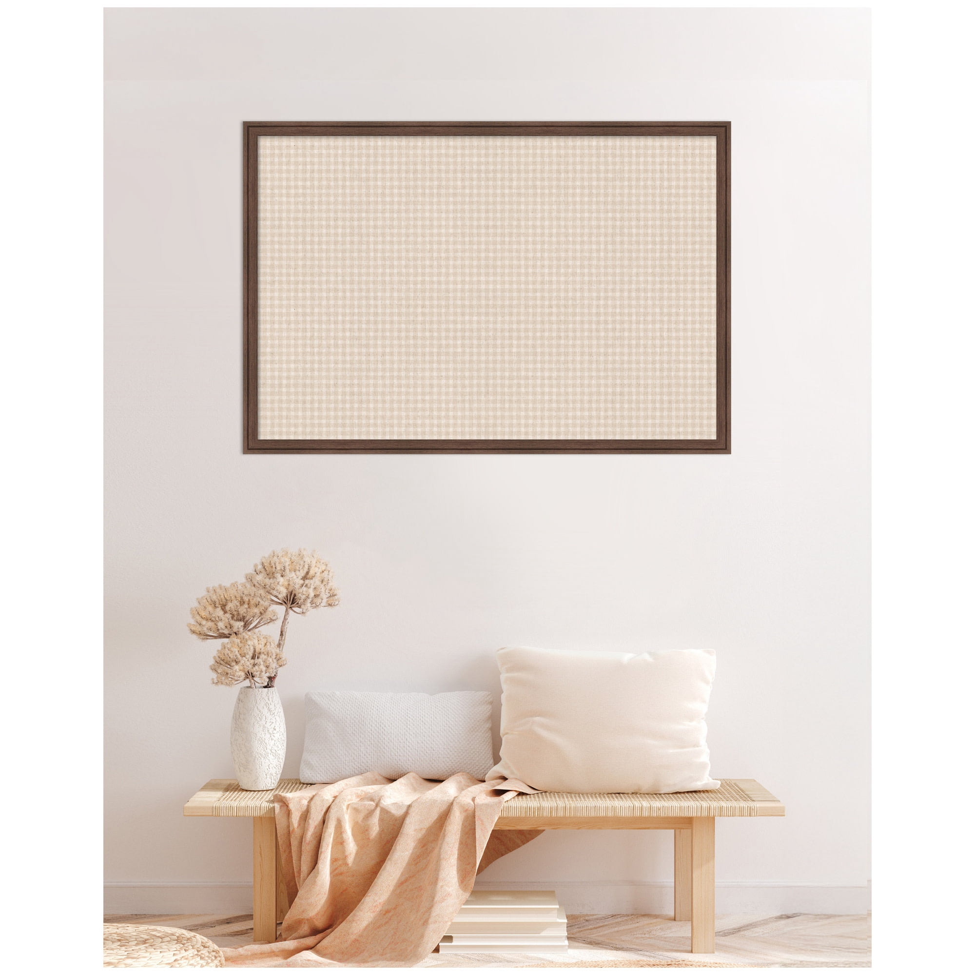Kate and Laurel Framed Fabric Pinboard 38 x 26,  Printed Linen Classic Bulletin Board for Use as a Vision Board or Wall Organization, Florence Medium Brown Frame