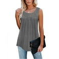 thumbnail image 3 of Mittory Summer Tank Tops for Women Loose Fit Pleated Tunics Scoop Neck Sleeveless Lace Tops Flowy Curved Hem, 3 of 7