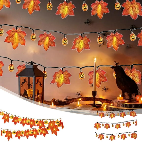 Fall Decoration for Home,9.84FT Led Fall Garland with Lights Pumpkin Maple Leaf String Lights for Halloween Thanksgiving Party Indoor Outdoor Decor