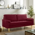 thumbnail image 3 of LiangFu 67" Modern Velvet Loveseat 2-Seat Sofa with Golden Frosted Legs Mid Century Sofa Compact Love Seat with 2 Pillows for Livingroom, Apartment,RED, 3 of 7