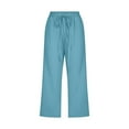 thumbnail image 2 of Tittly Plus Size Pants Baggy Pants Women Fashion High Waisted Wide Leg Pants Drawstring Elastic Trousers Comfy Straight Leg Long Pants With Pockets Baggy Pants Women Capri Pants for Women Sky Blue 3XL, 2 of 6