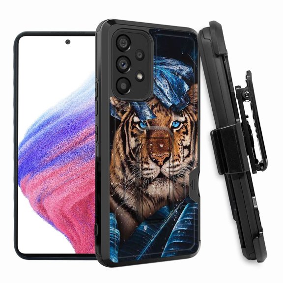 ANJ  Rugged Shockproof Hoster Case w/Card Slot, Kickstand   Tempered Glass Cover for Samsung Galaxy A33 5G - Hidden Tiger