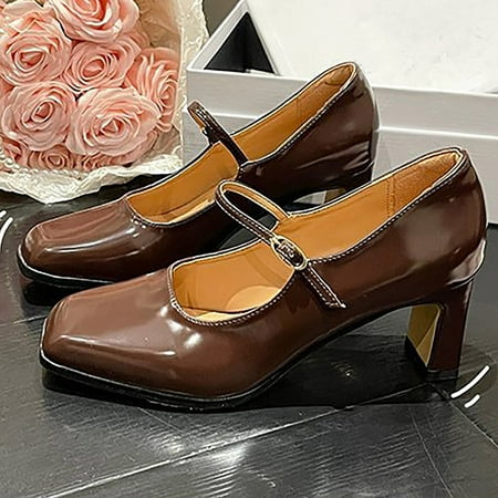 

Mishuowoti casual shoes for women 2023 Women Casual Shoes Fashion Square Toe Retro Mary Jane Shoes Comfortable Thick Heel Square Heel