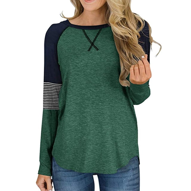 Txlixc Camiseta de crepe casual femenina, pullover de cuello redondo de manga larga a rayas de otoño e invierno Txlixc moda
