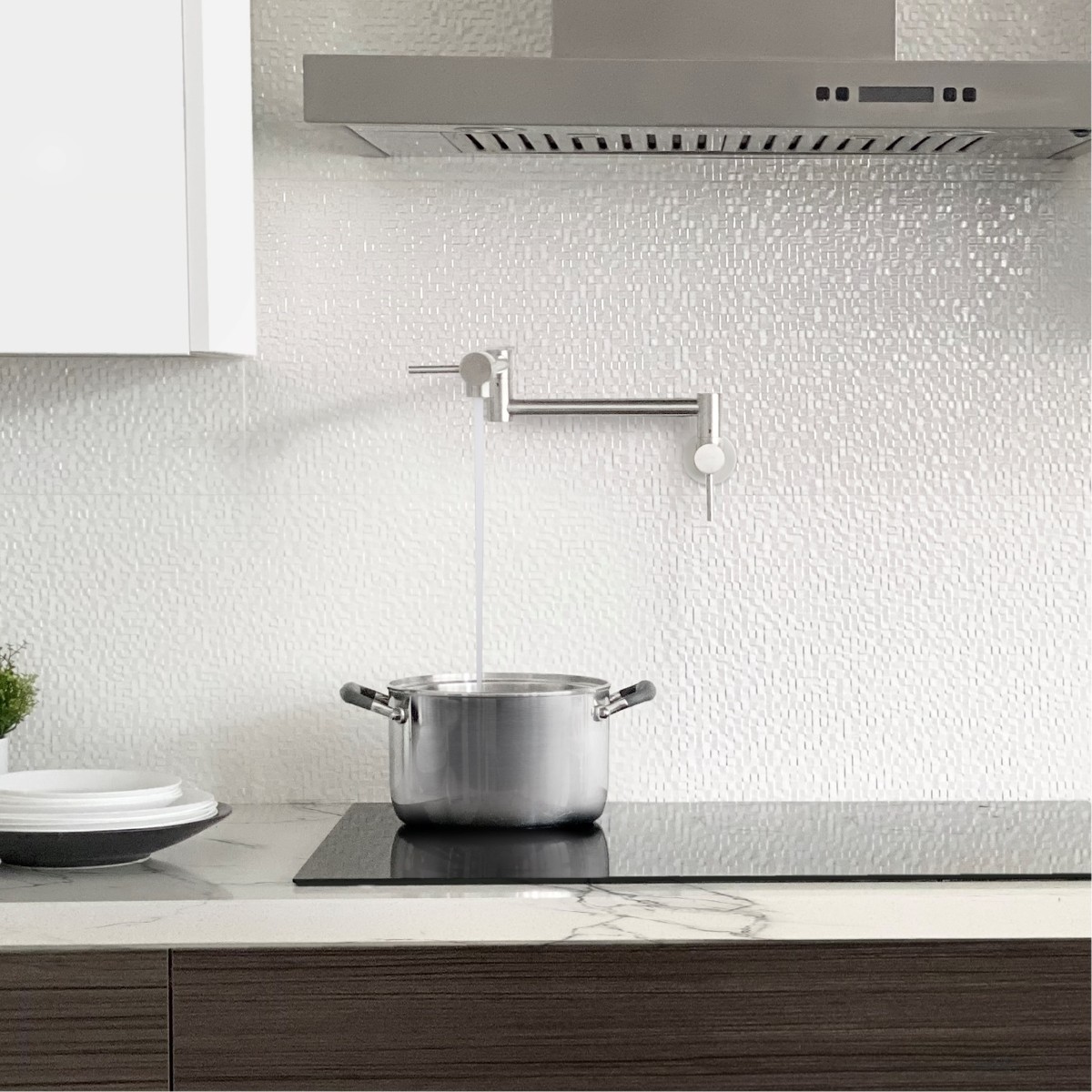 STYLISH Stainless Steel Wall Mount Pot Filler Folding Stretchable with  Single Hole Two Handles