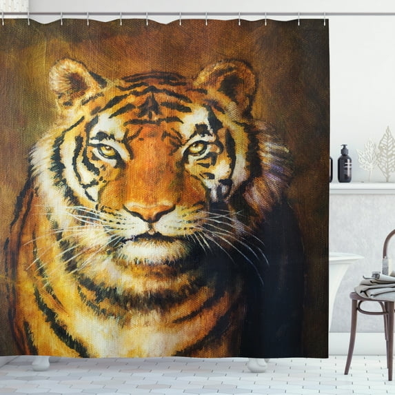 Ambesonne Tiger Shower Curtain, Oil Painting Style Animal, 69"Wx75"L, Black Pale Brown