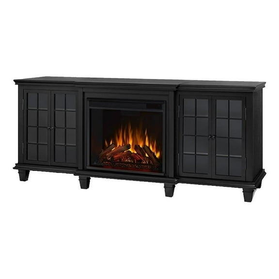 Bowery Hill Modern Solid Wood Fireplace TV Stand for TVs up to 70" in Black
