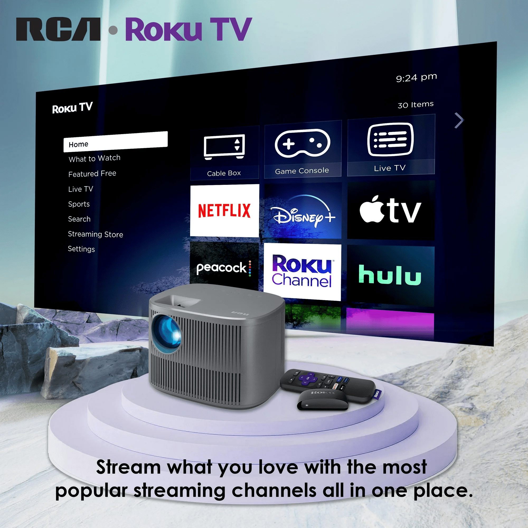 Restored RCA 720P HD ROKU Smart Home Theater Projector With ROKU express Streaming, 150 ANSI, RPJ185 (Refurbished)