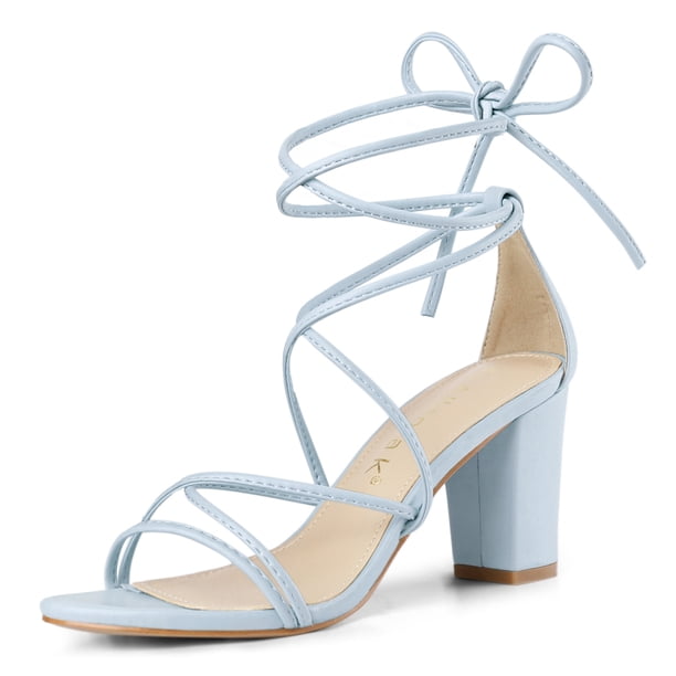 Sandalias De Tacón Grueso Ordón Arriba Correas De Tiras Para Mujeres Azul 37 Unique Bargains Sandalia