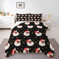 Homewish Santa Claus 3-Piece Full Size Comforter Sets for Teens Boys Girls,Golden Snowflake Bedding Comforter Set,Xmas Festival Lightweight Bedding Sets,Lightweight Room Decor,Reversible