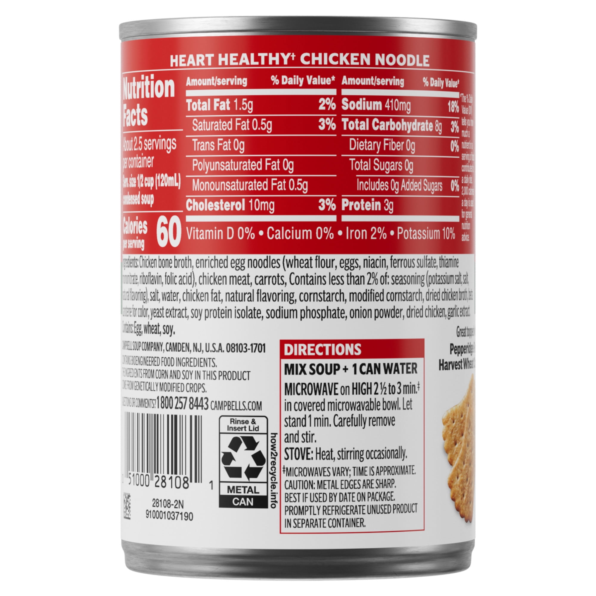(12 pack) Campbell’s Condensed Heart Healthy Chicken Noodle Soup, 10.75 oz Can