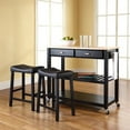 thumbnail image 2 of NATURAL WOOD TOP KITCHEN CART/ISLAND IN BLACK FINISH WITH 24" BLACK UPHOLSTERED SADDLE STOOLS, 2 of 5