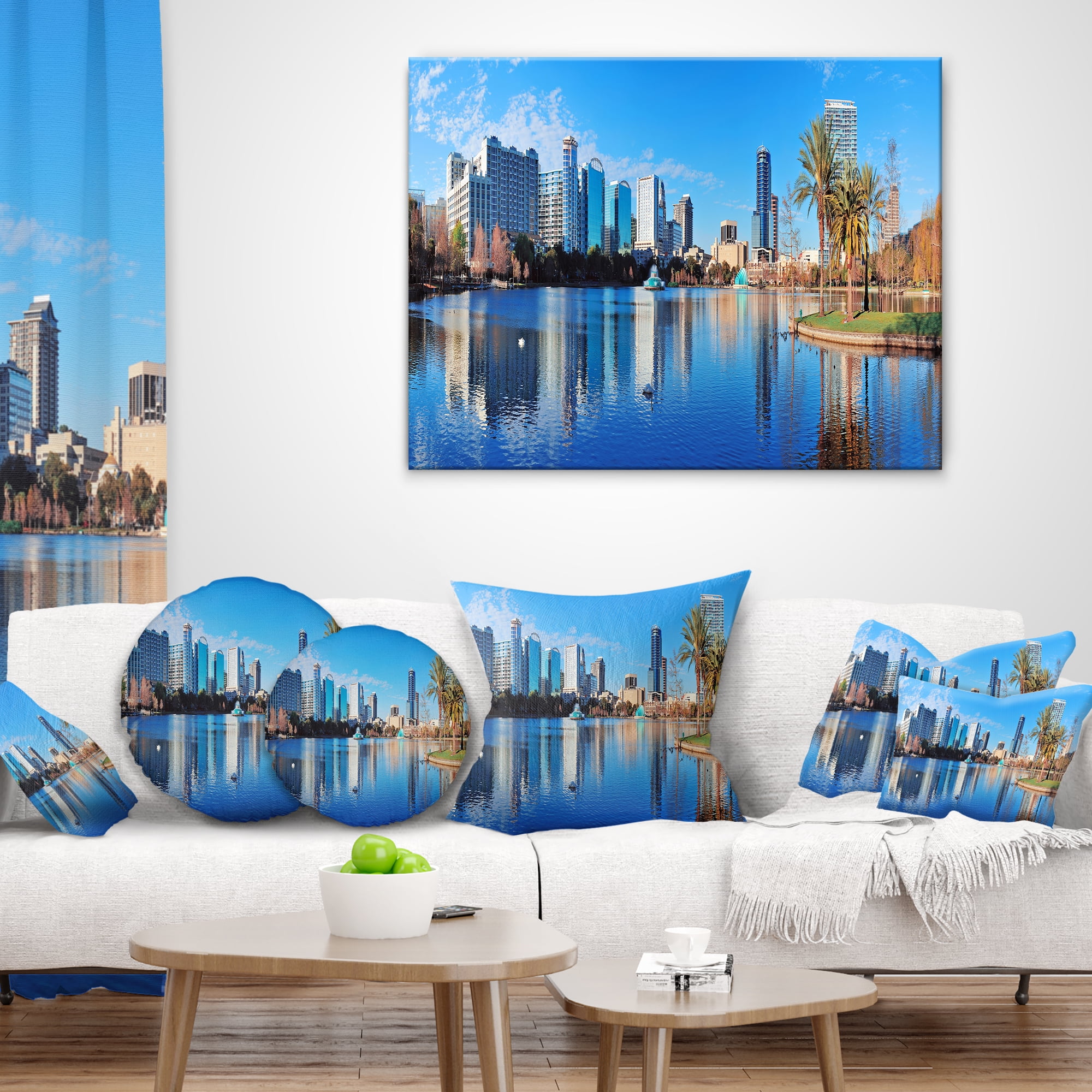Designart Orlando Morning - Cityscape Photo Throw Pillow - 18x18