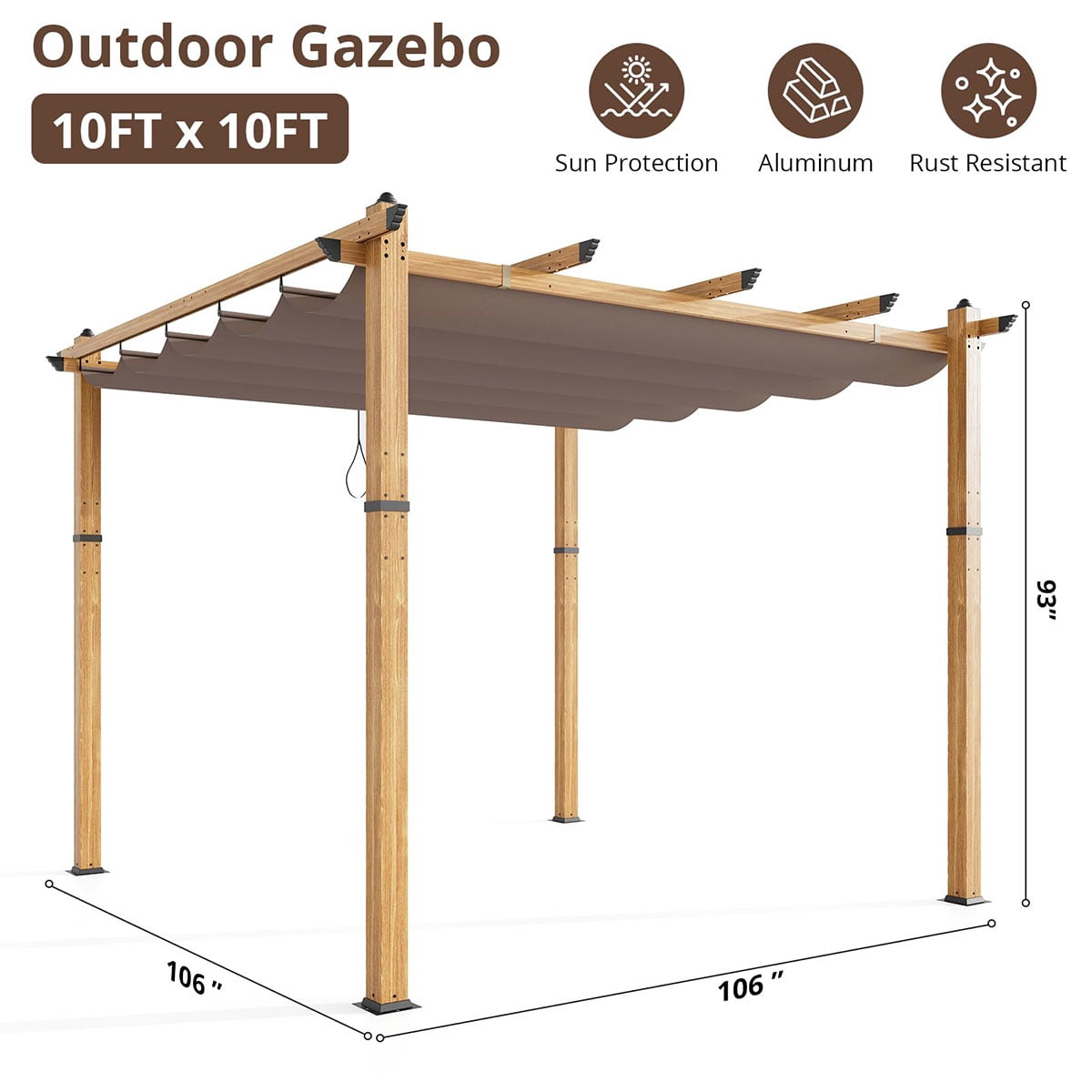 Danolapsi Outdoor Pergola 10 x 10ft Aluminum Pergola, Outdoor Shelter Modern Design with Adjustable Roof Sun Shade Pavilion Grape Trellis Grill Gazebo for Gardens, Patios, Garden Yard, Poolside, Deck