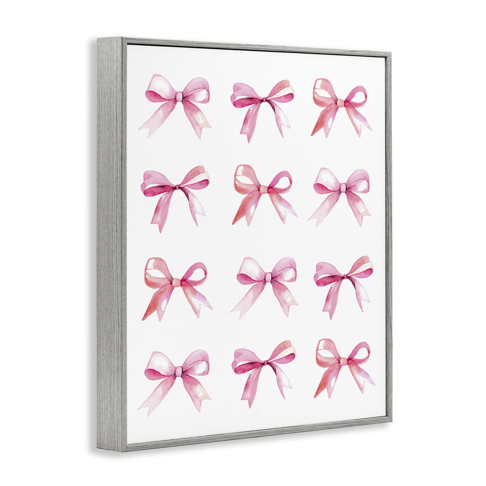 Stupell Industries Pink Bows Rows Beauty & Fashion Painting Gray Framed Art Print Wall Art, 24 x 30