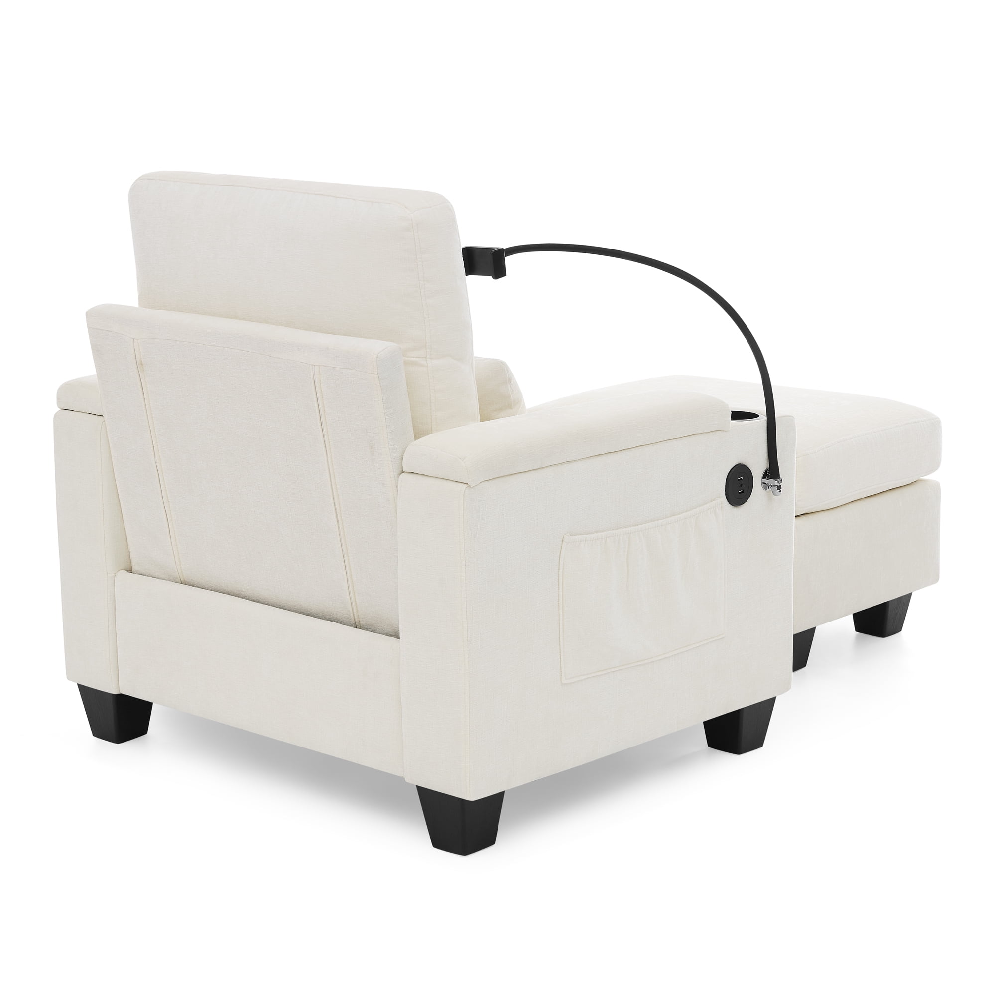 Recliner Chair with Adjustable Backrest, Cup Holders, USB Charging Port, Phone Stand, Arm Storage and Storage Ottoman