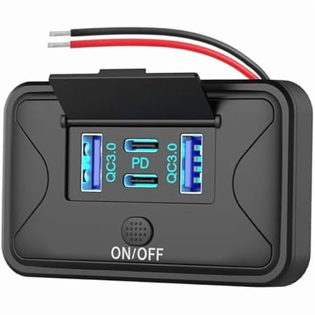 can 78W 4 Port 12V USB Outlet Wall Mount, Dual 36W PD & Dual 18W QC3.0 Lightweight Surface Mount Charger Socket Panel with Button Switch for Bus RV Truck Marine Golf Cart