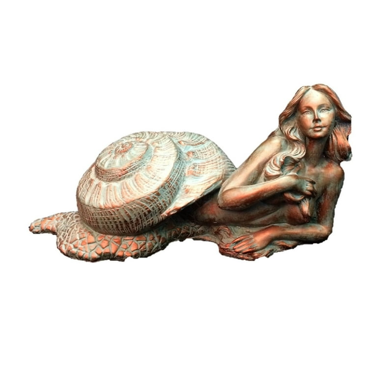 Homestyles 12 in. Bronze Patina Sao Sexy Sea Snail Mermaid in Her Exotic  Shell Nautical Beach Statue 