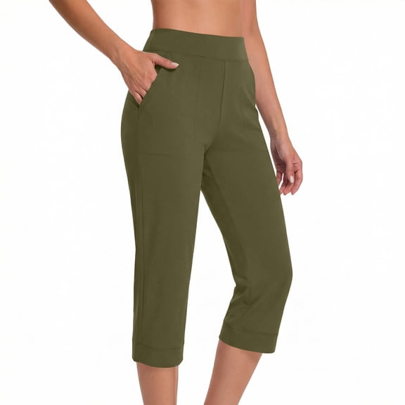 RQYYD Women's High Waisted Slim Fit Capri Pants with Pockets Casual Stretch Trousers for Yoga Pant Office